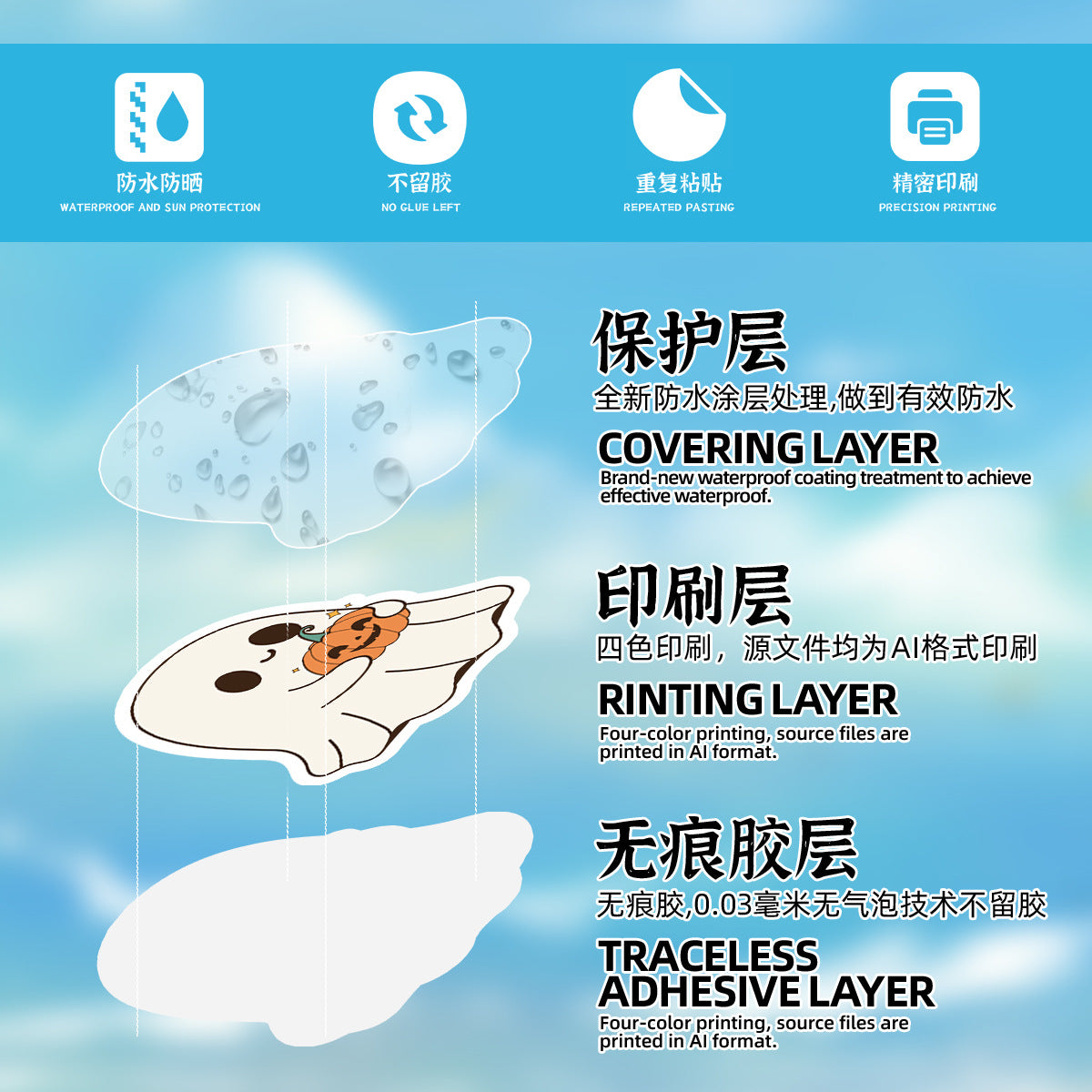 50pcs Halloween Ghost Graffiti Stickers – Waterproof Vinyl Stickers for Phones, Water Bottles, Laptops Kawaii Stickers