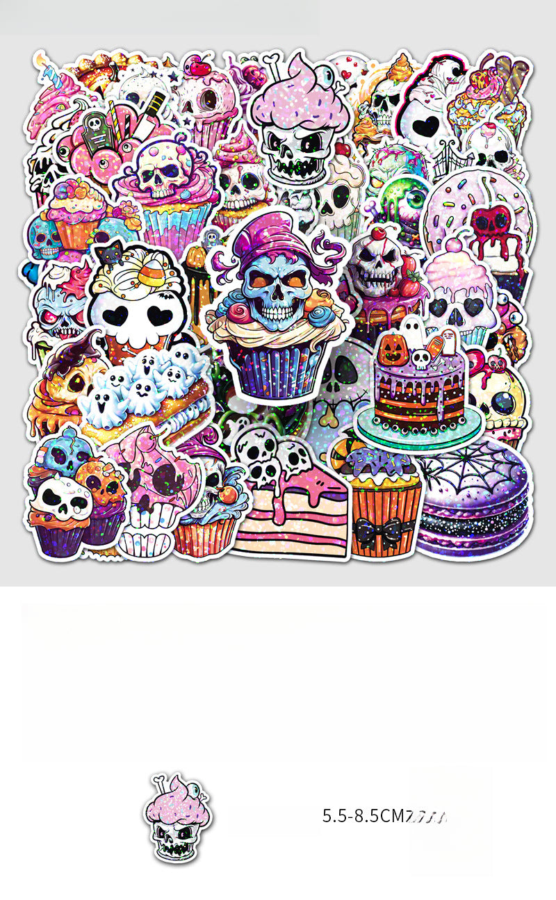 🎃 50 Pcs Halloween Holographic Stickers – Skull, Cake & DIY Designs Kawaii Stickers