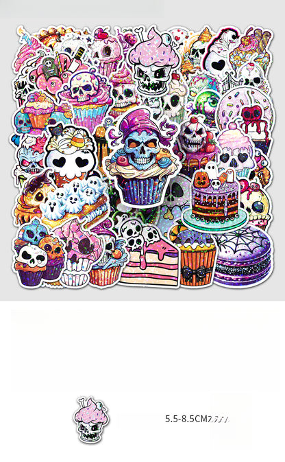 🎃 50 Pcs Halloween Holographic Stickers – Skull, Cake & DIY Designs Kawaii Stickers