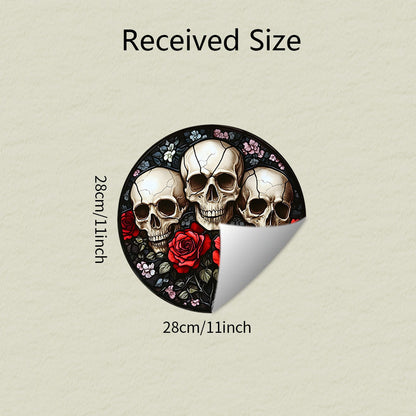 🎃 Halloween Round Skull & Rose Static Window Stickers – No Glue, Just Static Magic 🌹💀 Kawaii Stickers