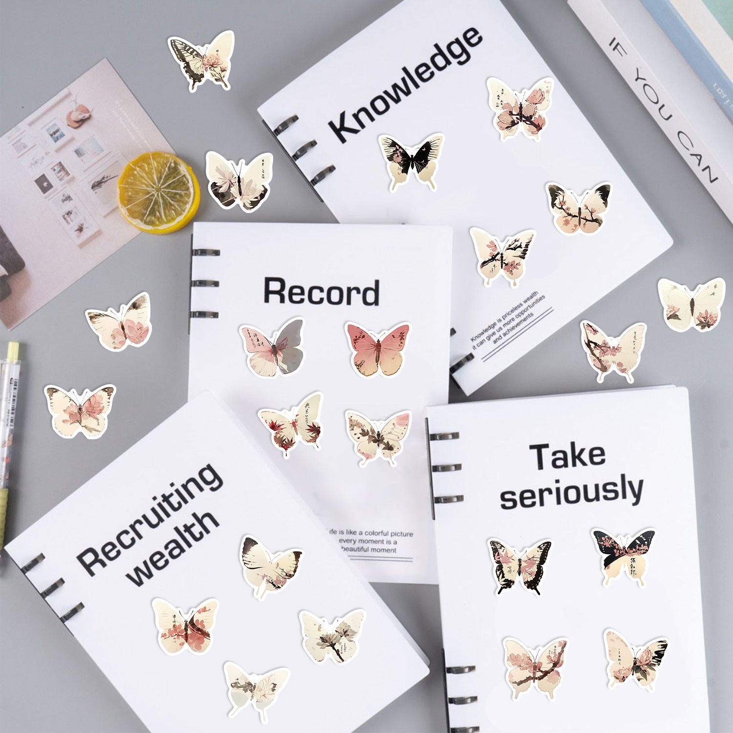 🦋🎨50pcs Ink-Style Butterfly Stickers Book | Waterproof PET Oriental Art Stickers for Journals, Notebooks, Water Cups ☕ & DIY Crafts Kawaii Stickers
