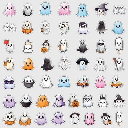🎃 50pcs Cute Halloween Stickers – Ghost & Pumpkin Waterproof Vinyl Decals for Laptop, Skateboard, Water Bottle Kawaii Stickers