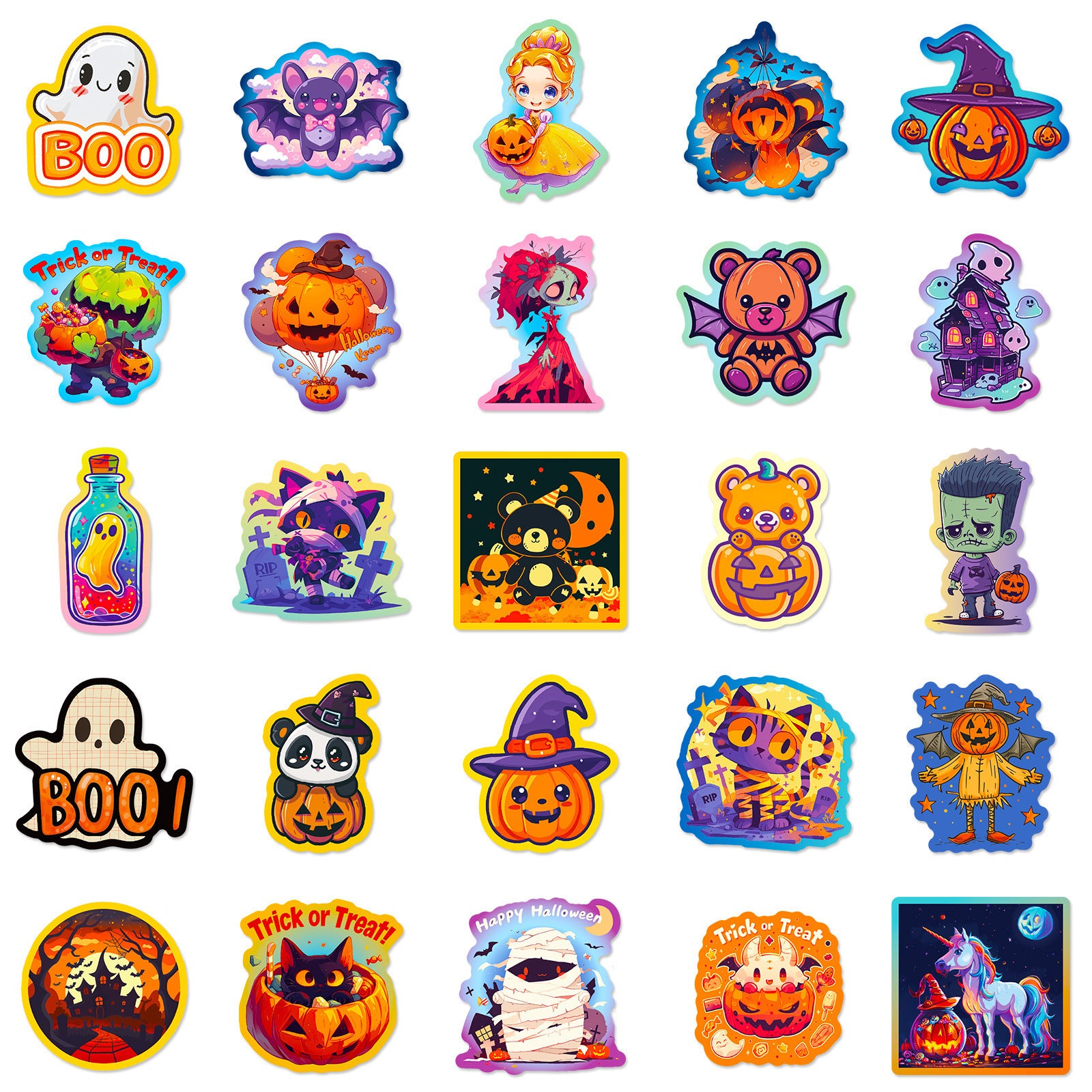 50pcs Halloween Graffiti Stickers – Dark Cute Ghost, Pumpkin, Bat & Castle Vinyl Decals for DIY, Luggage, Laptop & Water Bottles Kawaii Stickers