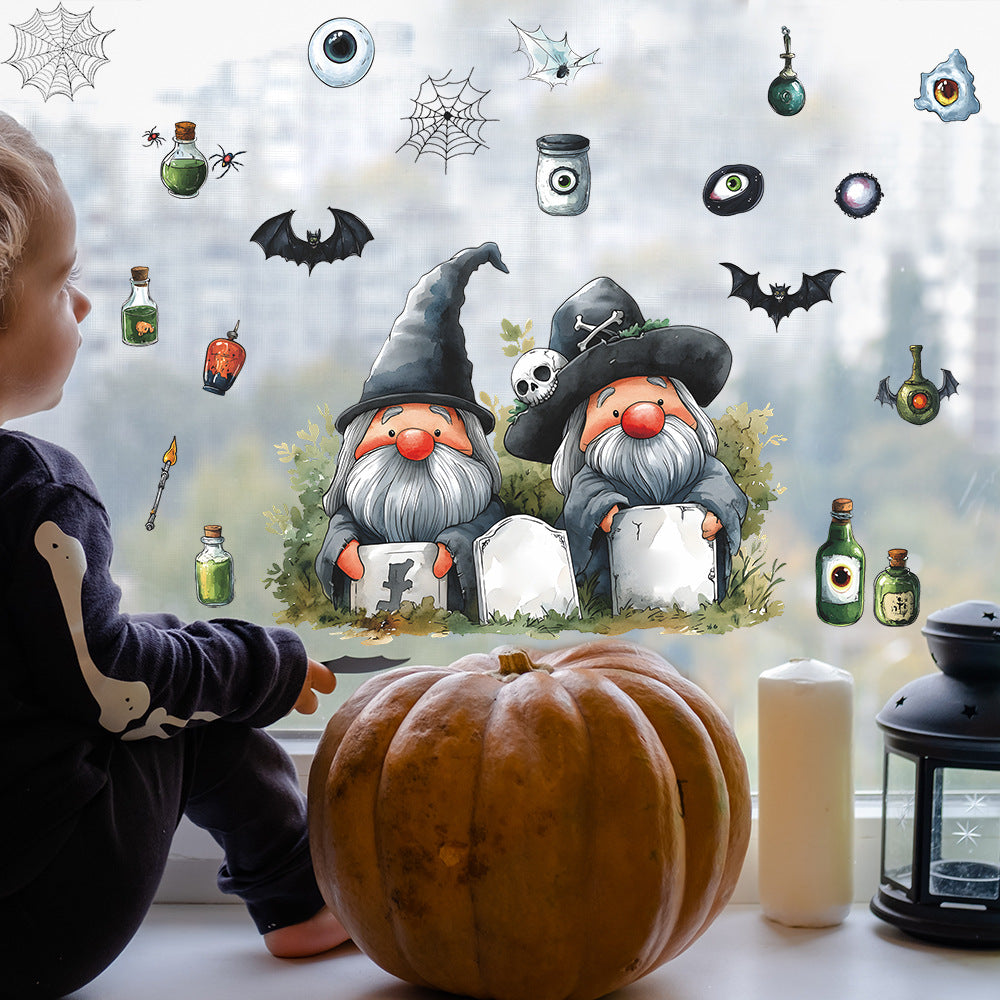 Halloween Gnome & Bat Window Stickers – Static Cling No-Glue Décor 🎃🧙‍♂️🦇 Kawaii Stickers