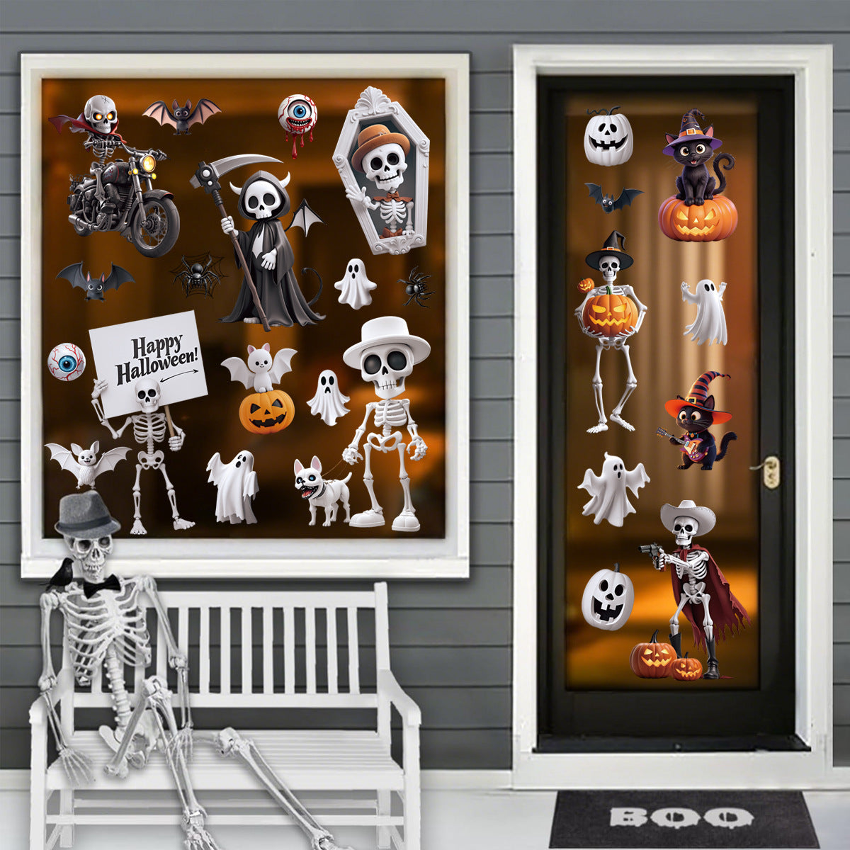 Spooky Halloween Window Stickers – Bats, Pumpkins & Ghosts 🎃🕸️ Kawaii Stickers