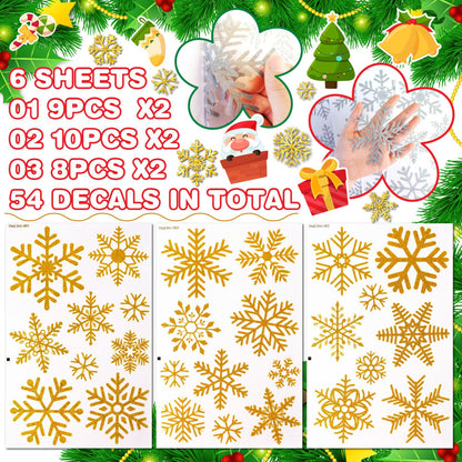 ✨ Glitter Snowflake Window Stickers – Gold & Silver Holiday Glass Decals 🎄 Golden Snowflake*6pcs Kawaii Stickers