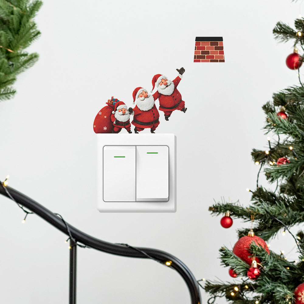 🎅 Three Santa Gift-Giving Christmas Wall Stickers – Self-Adhesive PVC Décor for Switches 🎄 Kawaii Stickers