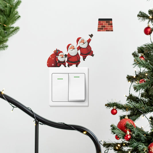 🎅 Three Santa Gift-Giving Christmas Wall Stickers – Self-Adhesive PVC Décor for Switches 🎄 Kawaii Stickers