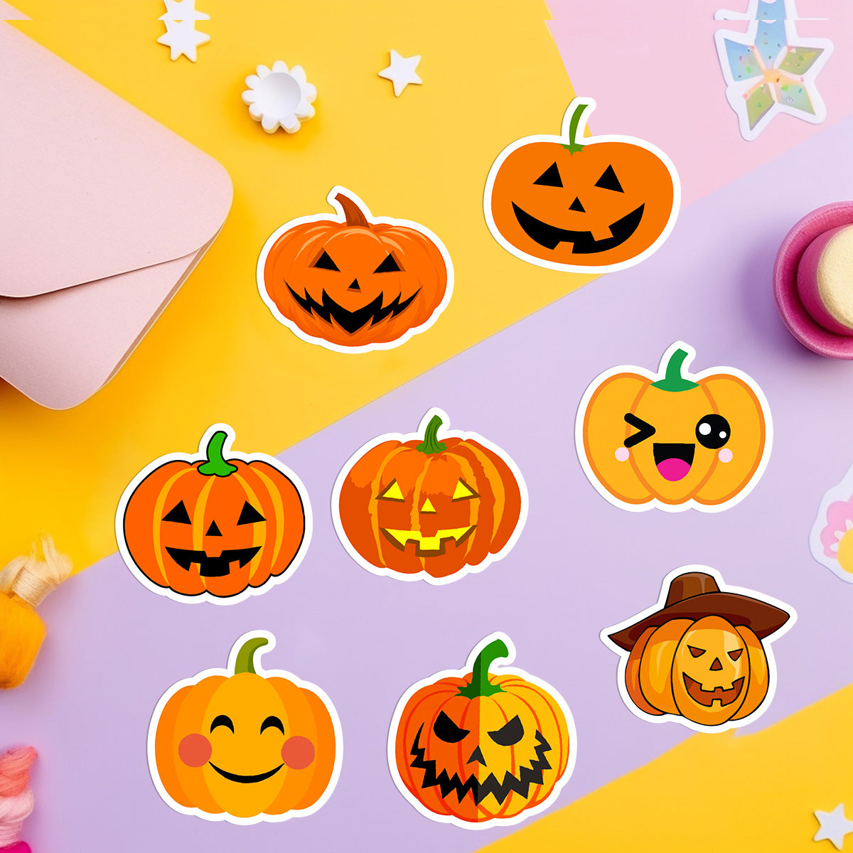 🎃 50pcs Halloween Pumpkin Stickers – Waterproof Vinyl Decals for Cars, Phones, Water Bottles & Holiday Decoration Kawaii Stickers