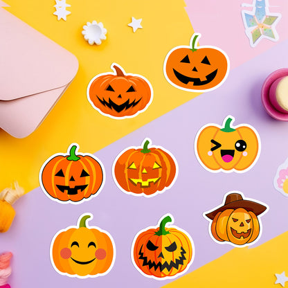 🎃 50pcs Halloween Pumpkin Stickers – Waterproof Vinyl Decals for Cars, Phones, Water Bottles & Holiday Decoration Kawaii Stickers