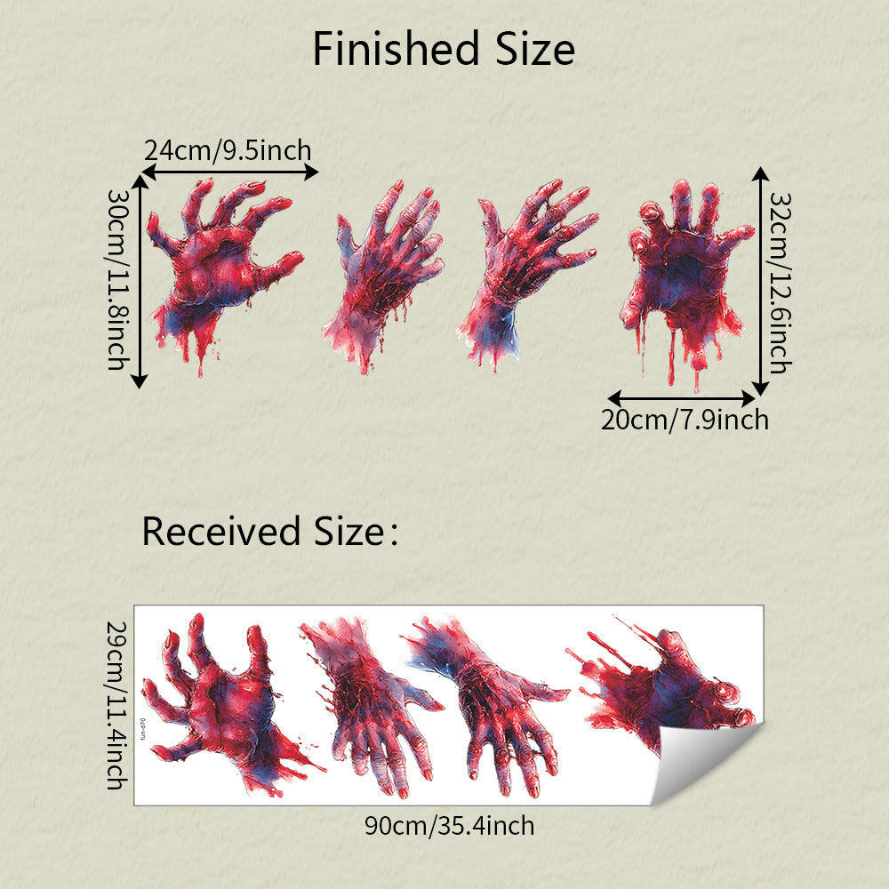 🎃 Halloween Bloody Handprint Window Stickers – Create a Shockingly Spooky Scene! 👻🩸 29*90cm Kawaii Stickers