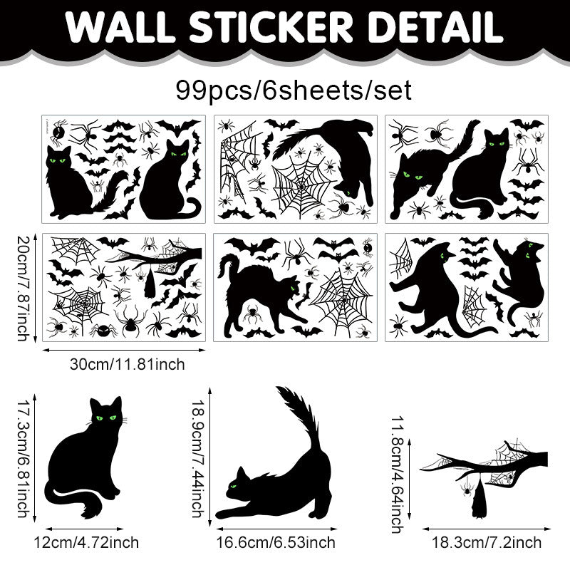Halloween Window Stickers – Black Cat, Bat & Pumpkin PVC Wall Decals – Happy Halloween Stickers for Glass & Walls – Kawaii Stickers Halloween-5 20*30cm6pcs Kawaii Stickers
