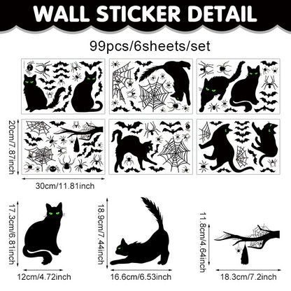 Halloween Window Stickers – Black Cat, Bat & Pumpkin PVC Wall Decals – Happy Halloween Stickers for Glass & Walls – Kawaii Stickers Halloween-5 20*30cm6pcs Kawaii Stickers