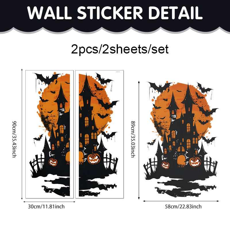Happy Halloween Window Stickers – Ghosts, Pumpkins & Bats – Static-Cling PVC Wall & Glass Decals for Spooky Home Party Décor 👻🕷️🌙 L 30*90cm*2pcs Kawaii Stickers