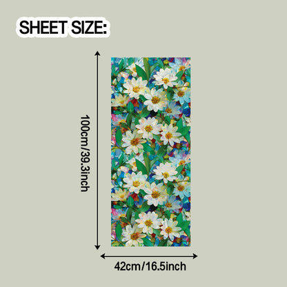 🌿 Holographic Fresh White Flowers & Green Leaves Window Stickers – Elegant Home Decor 🌿 42*100cm Kawaii Stickers