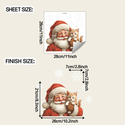 🎅 Christmas Santa Claus Snowflakes & Cat Window Stickers – Static Cling PVC ❄️🐱 28*28cm Kawaii Stickers