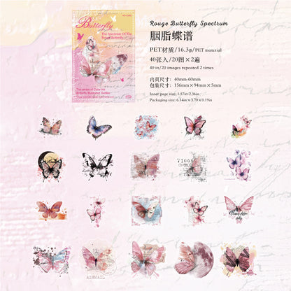 40PCS Butterfly Sticker Book – White Ink & Color Ink Botanical Collection – Scrapbook & Journal Vinyl Decals Rouge Butterfly Kawaii Stickers