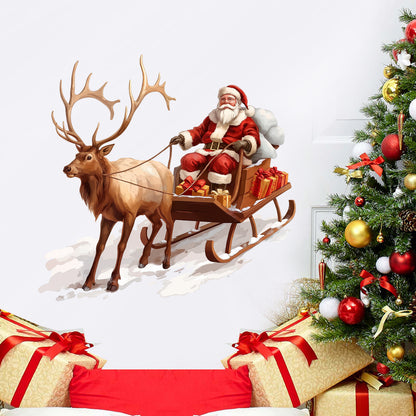 🎅 Large Cartoon Santa Claus Christmas Wall Stickers – Festive Reindeer & Christmas Tree Design 🎄✨ Kawaii Stickers