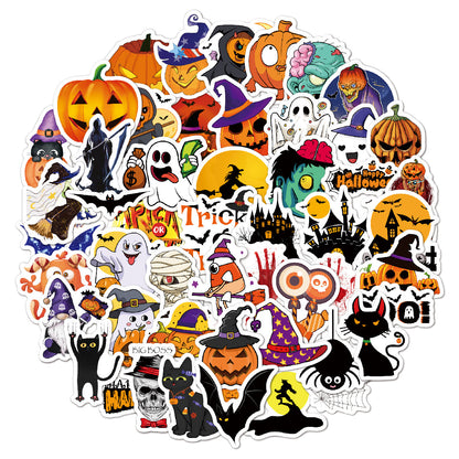 🕸️ Halloween Stickers Cartoon Graffiti Holographic Vinyl Set – 50PCS 🎃👻✨ Kawaii Stickers