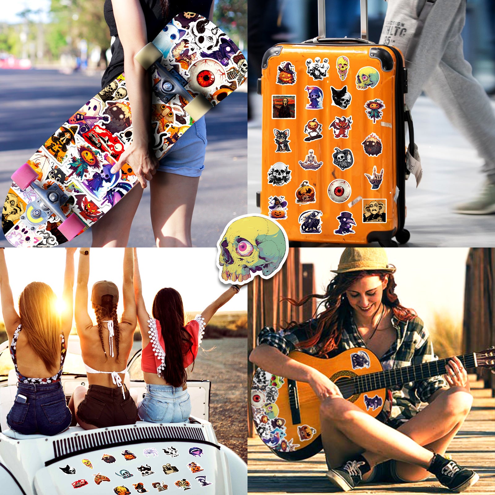 🎃 50 Halloween Stickers – Skulls, Pumpkins, Witches, Grim Reapers & Black Cats 🖤 Kawaii Stickers