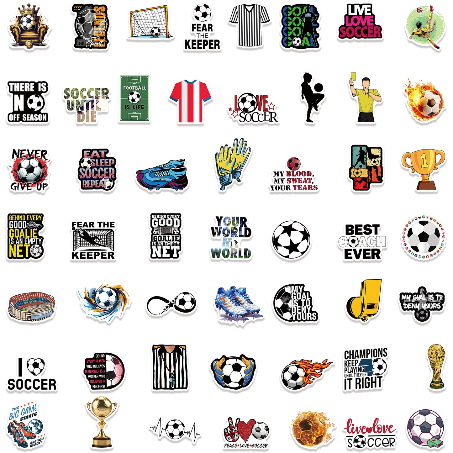 Football Stickers – 50Pcs Sport Designs – High-Definition Waterproof PVC – For Water Bottles, Laptops, Skateboards, Suitcases, Phones – Kawaii Stickers Kawaii Stickers
