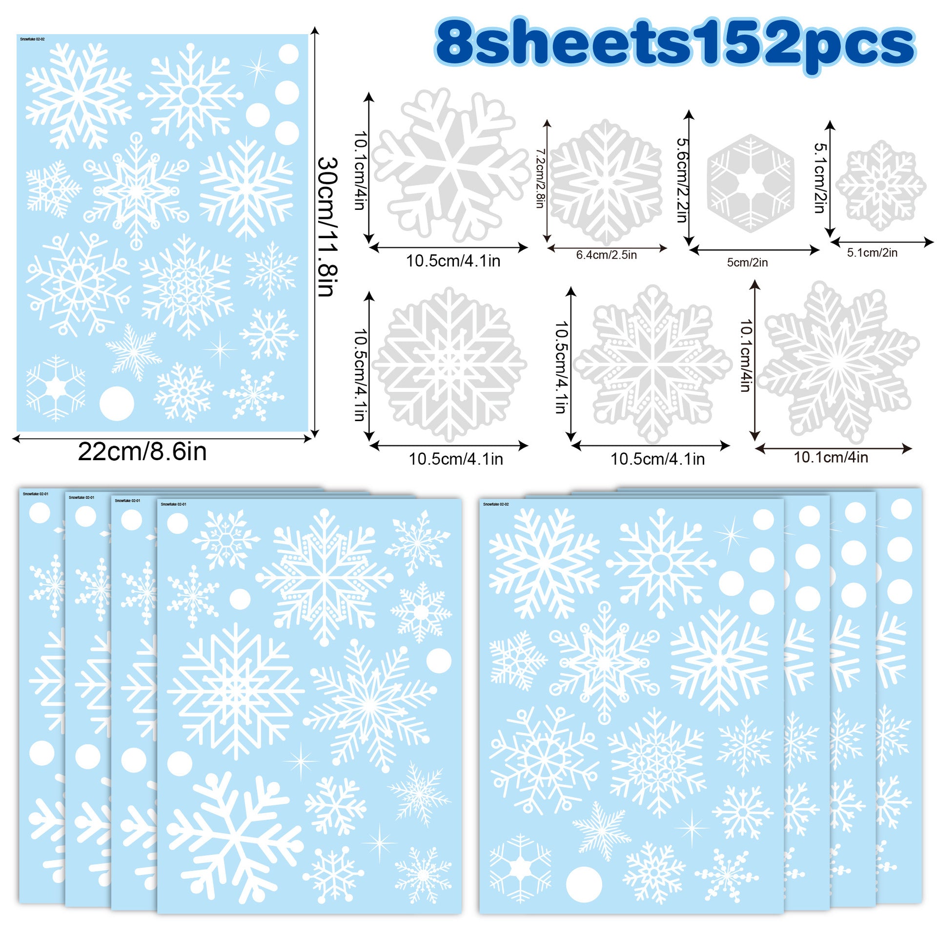 ❄️ Snowflake Window Stickers –8Pack White- Christmas Holiday Glass Décor 🎅✨ Kawaii Stickers