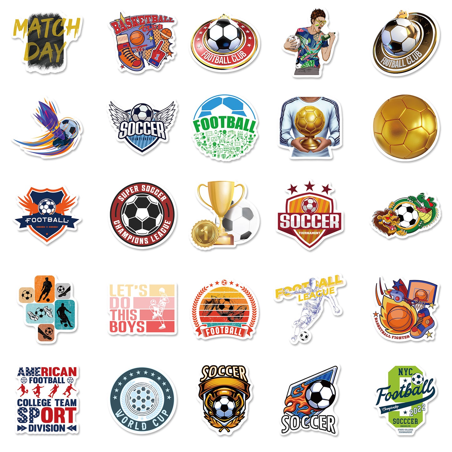 🏆 50Pcs Trophy Football Stickers – World Cup & European Cup Edition ⚽✨ Kawaii Stickers