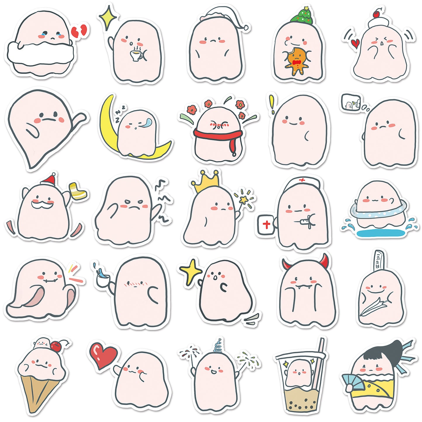 Halloween Stickers  Cute Ghost Graffiti Halloween Sticker (50pcs)