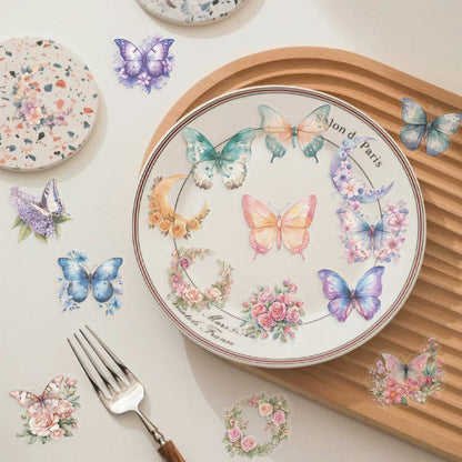 50pcs Colorful Butterfly & Flower Stickers 🦋🌸 Waterproof Transparent PET | Planner - Water Bottle -Guitar Decals Kawaii Stickers