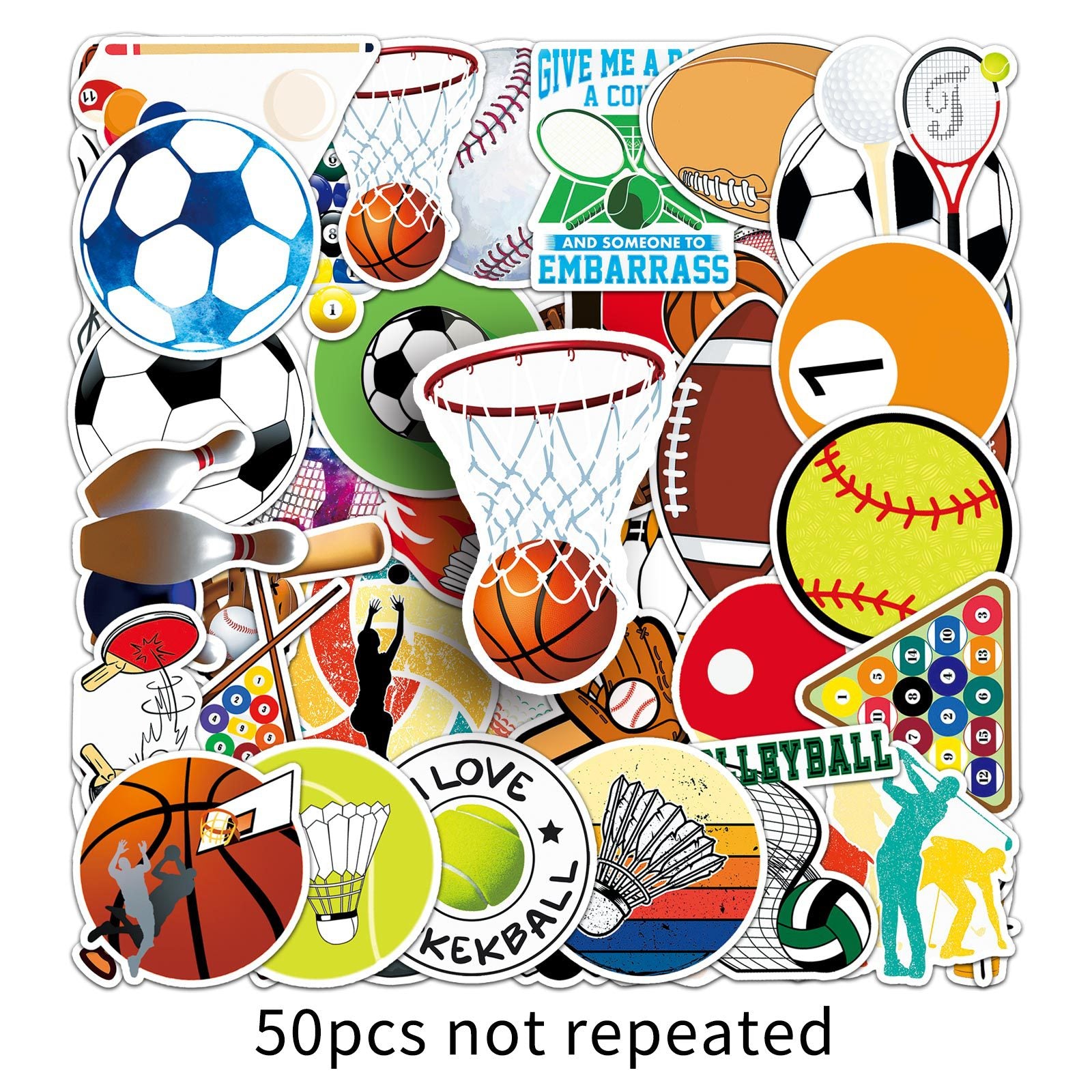 Football Stickers – 50Pcs Sport Designs – High-Definition Waterproof PVC – For Water Bottles, Laptops, Skateboards, Suitcases, Phones – Kawaii Stickers Football Stickers-6 Kawaii Stickers