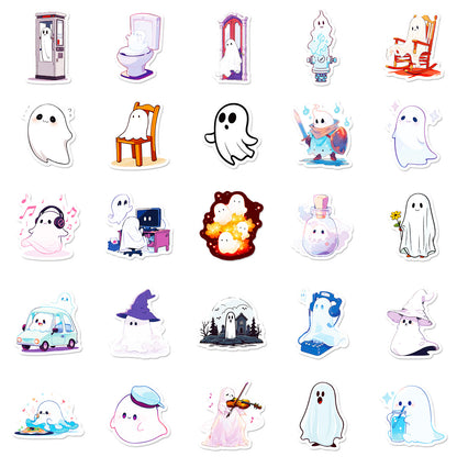 👻 Halloween Stickers – 50Pcs Cute White Ghost Waterproof Reward Stickers