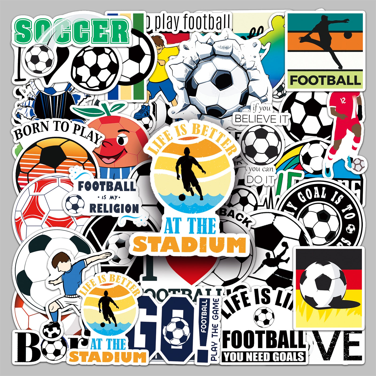 Football Stickers – 50Pcs Sport Designs – High-Definition Waterproof PVC – For Water Bottles, Laptops, Skateboards, Suitcases, Phones – Kawaii Stickers Kawaii Stickers
