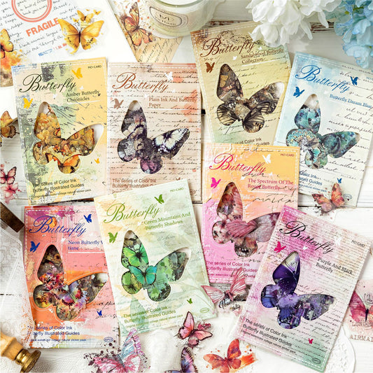 40PCS Butterfly Sticker Book – White Ink & Color Ink Botanical Collection – Scrapbook & Journal Vinyl Decals Kawaii Stickers
