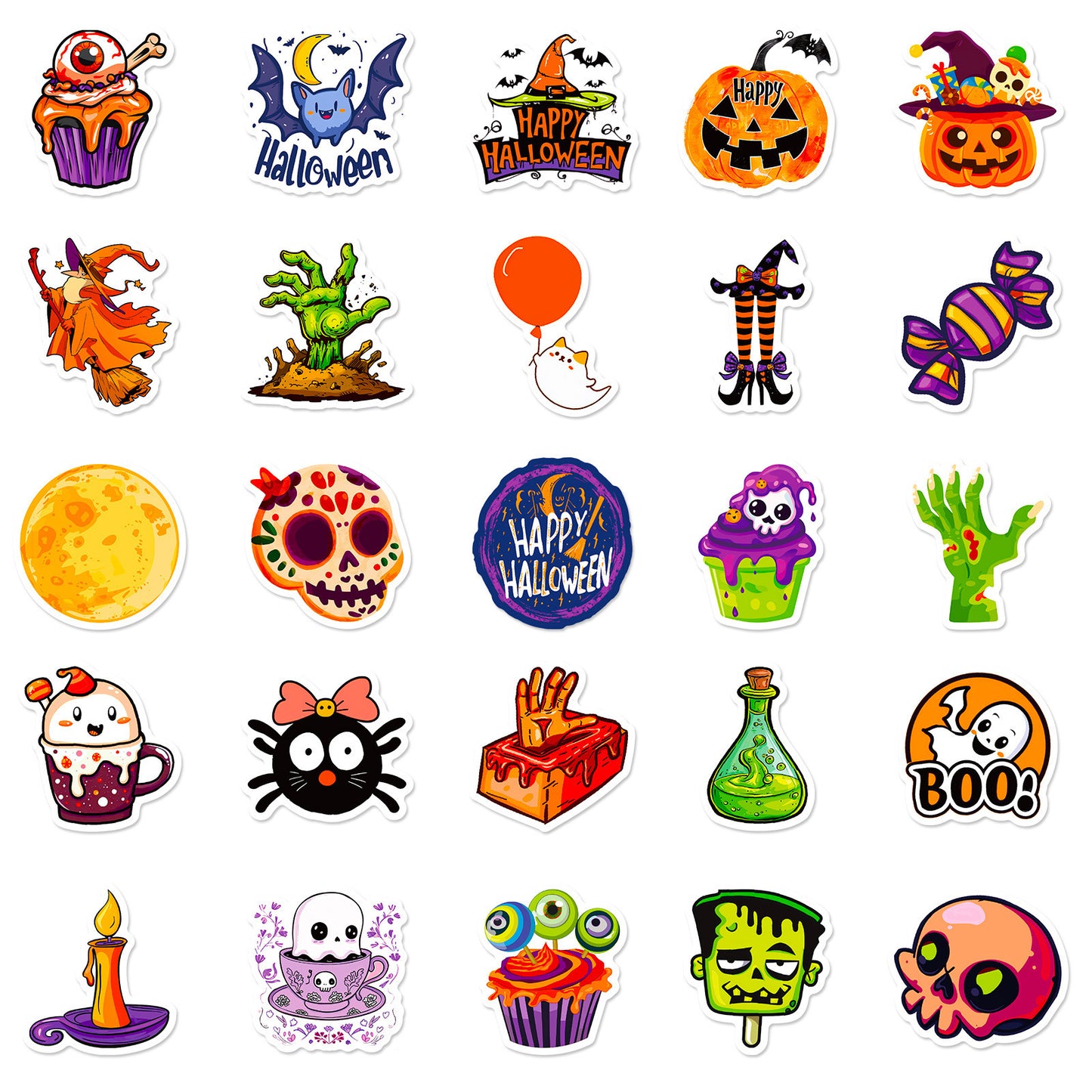 Halloween Stickers – 50pcs Green Hand & Spooky DIY Halloween Stickers