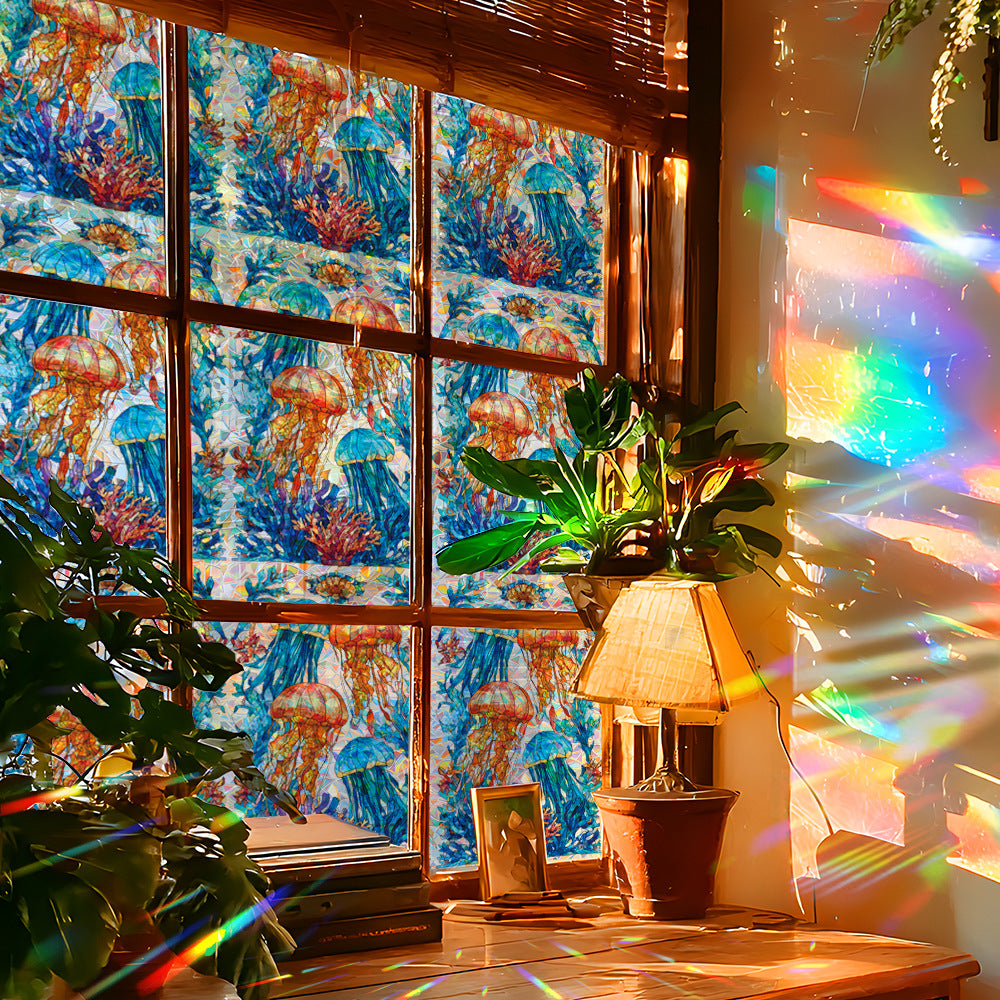 🌊 Holographic Dreamy Jellyfish & Coral Window Stickers – Ocean Vibes for Your Bathroom 🌊 Kawaii Stickers