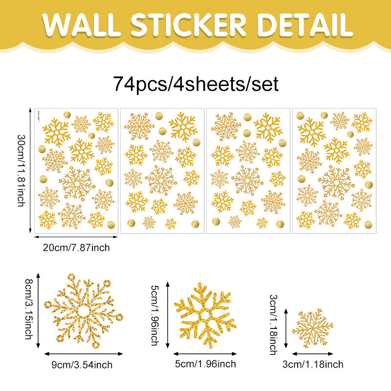 🎄 Yellow Snowflake Window Stickers – Festive Christmas Static Cling Glass Decor ❄️✨ Kawaii Stickers