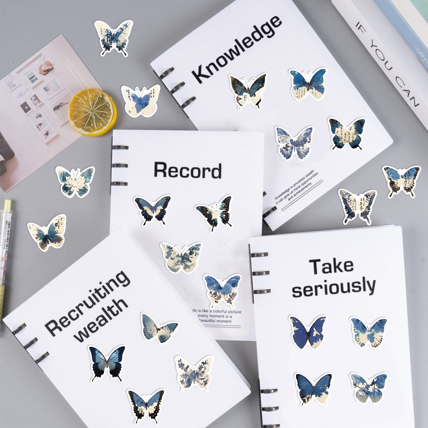 🦋🎨50pcs Ink-Style Butterfly Stickers Book | Waterproof PET Oriental Art Stickers for Journals, Notebooks, Water Cups ☕ & DIY Crafts Kawaii Stickers
