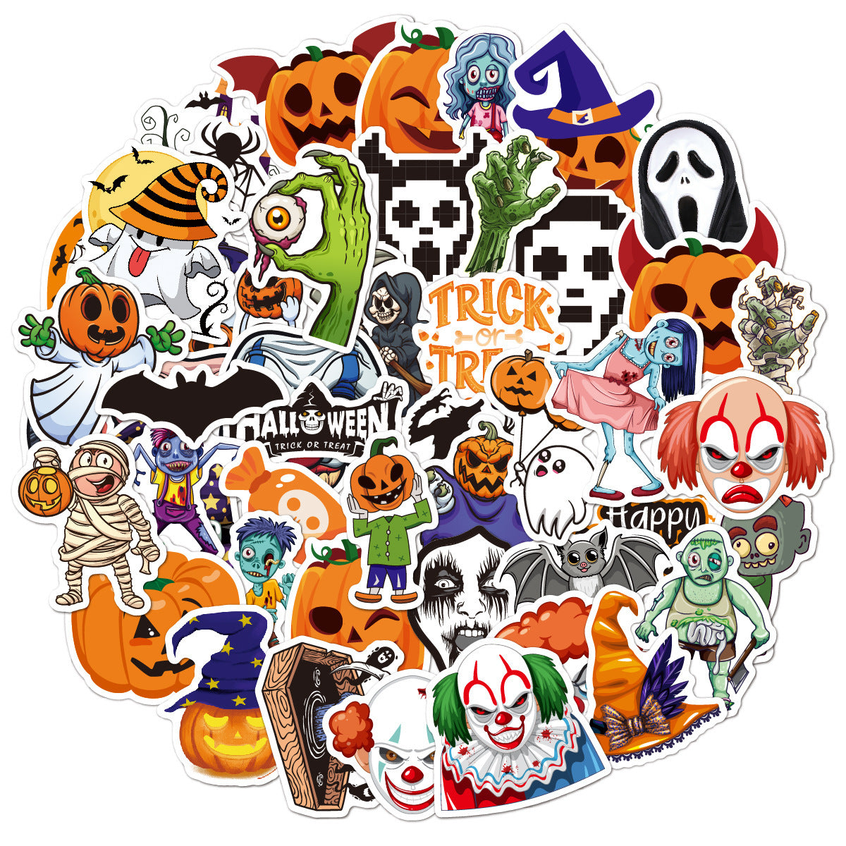 🕸️ Halloween Stickers Cartoon Graffiti Holographic Vinyl Set – 50PCS 🎃👻✨ Kawaii Stickers