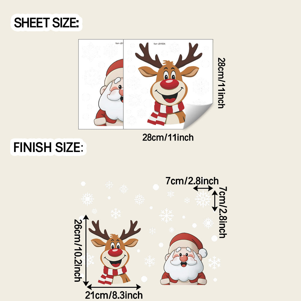 🎅 Christmas Snowflake Window Stickers – Santa, Reindeer & Holiday Static Clings ❄️✨ 28*28CM*2pcs Kawaii Stickers