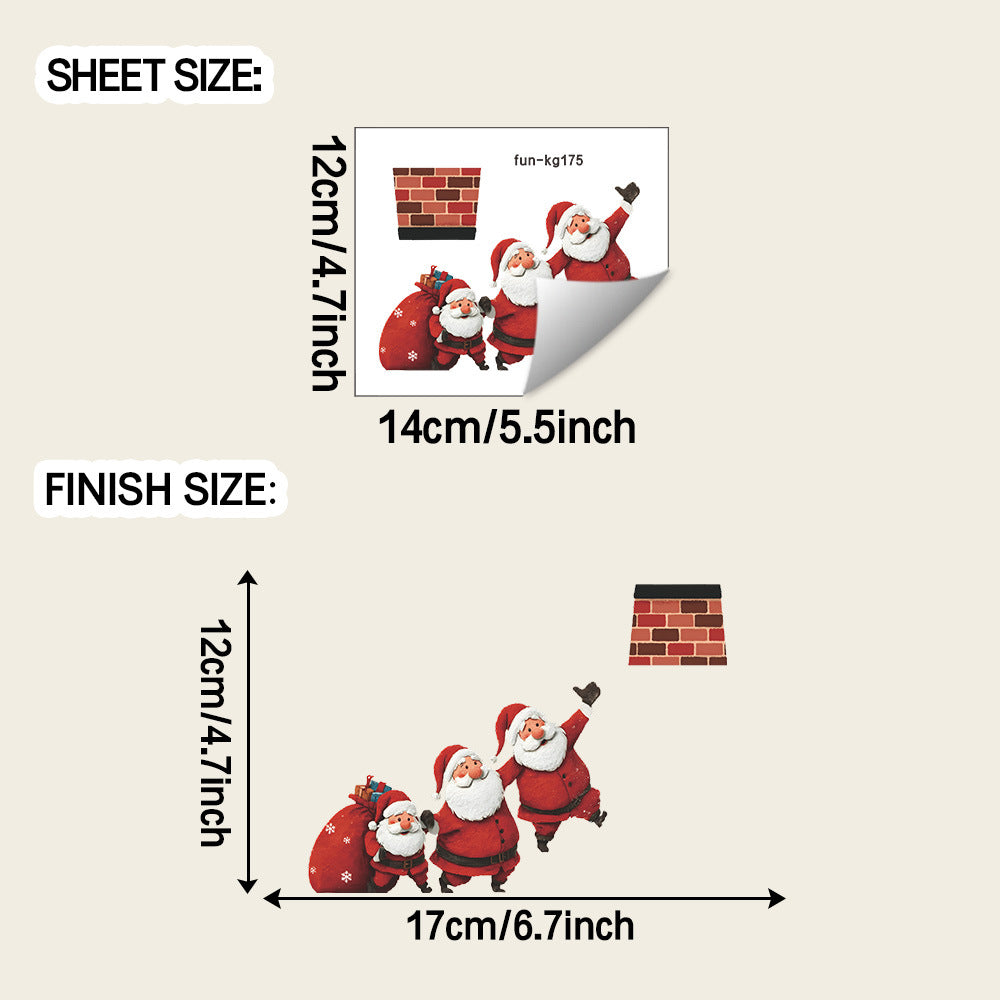 🎅 Three Santa Gift-Giving Christmas Wall Stickers – Self-Adhesive PVC Décor for Switches 🎄 12*14CM Kawaii Stickers