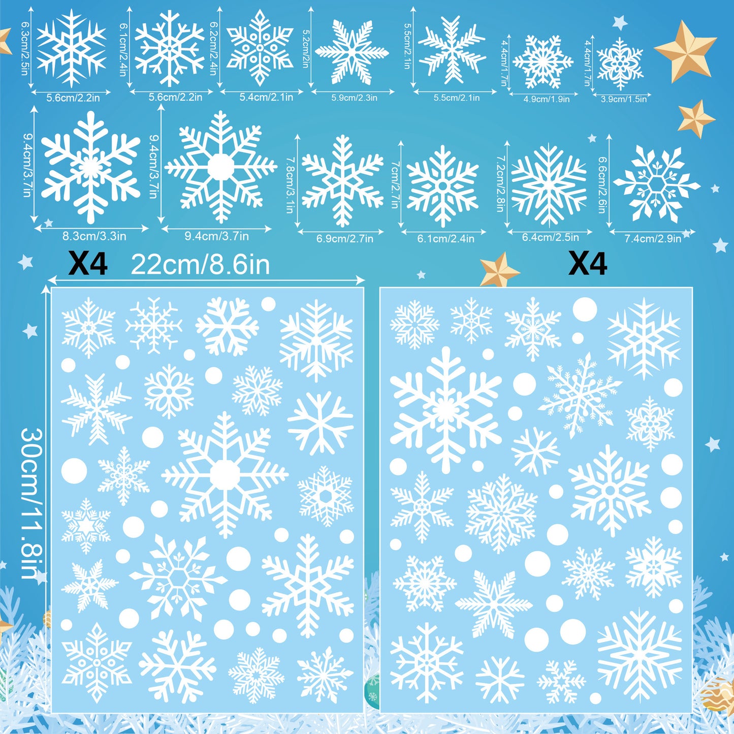❄️ Snowflake Window Stickers –8Pack White- Christmas Holiday Glass Décor 🎅✨ Kawaii Stickers