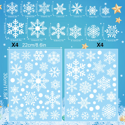 ❄️ Snowflake Window Stickers –8Pack White- Christmas Holiday Glass Décor 🎅✨ Kawaii Stickers