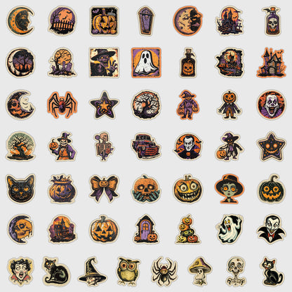 🎃 50pcs Vintage Halloween Stickers Pack – Waterproof Retro PVC Laptop & Water Bottle Decals Kawaii Stickers