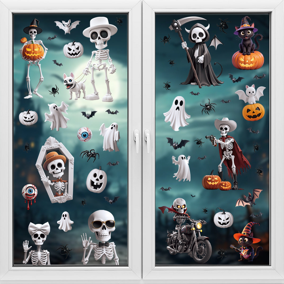 Spooky Halloween Window Stickers – Bats, Pumpkins & Ghosts 🎃🕸️ Kawaii Stickers