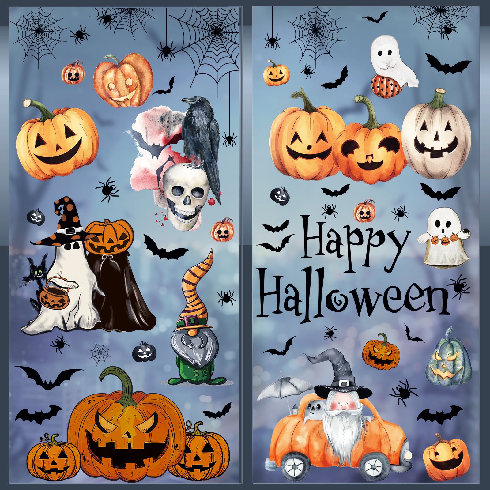 🎃 Halloween Window Stickers – Cute Pumpkin & Bat Static Clings for Glass Doors & Party Decor 👻🦇 Kawaii Stickers