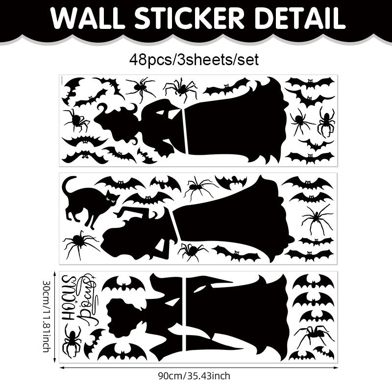 🎃 Halloween Stickers Ghost Witch Silhouette Party PVC Self-Adhesive Wall Decals 👻 Witch Stickers C*1set Kawaii Stickers