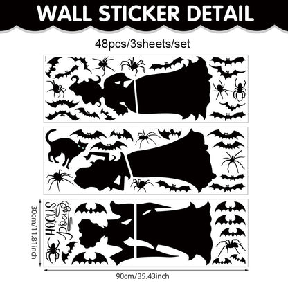 🎃 Halloween Stickers Ghost Witch Silhouette Party PVC Self-Adhesive Wall Decals 👻 Witch Stickers C*1set Kawaii Stickers