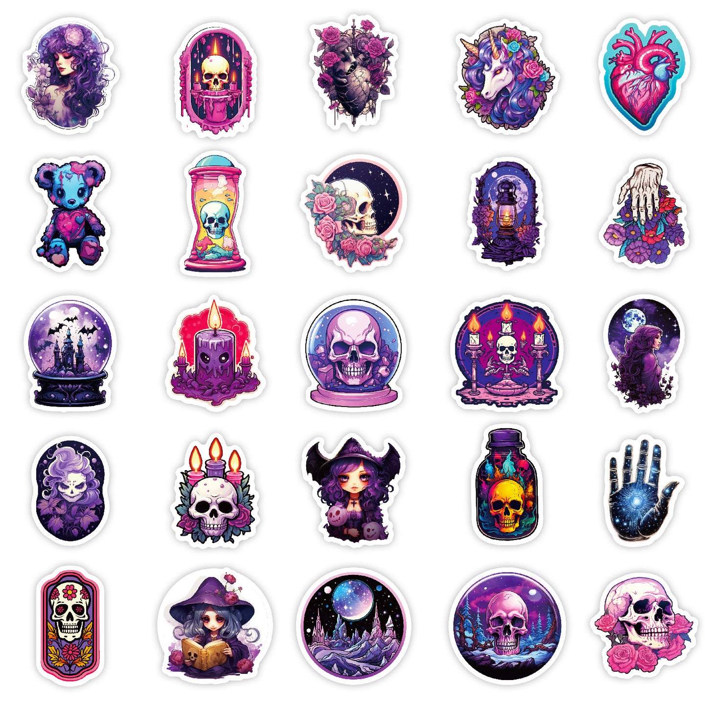 Halloween Stickers | 50pcs Purple Gothic Skull Halloween Sticker Pack