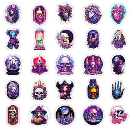 Halloween Stickers | 50pcs Purple Gothic Skull Halloween Sticker Pack