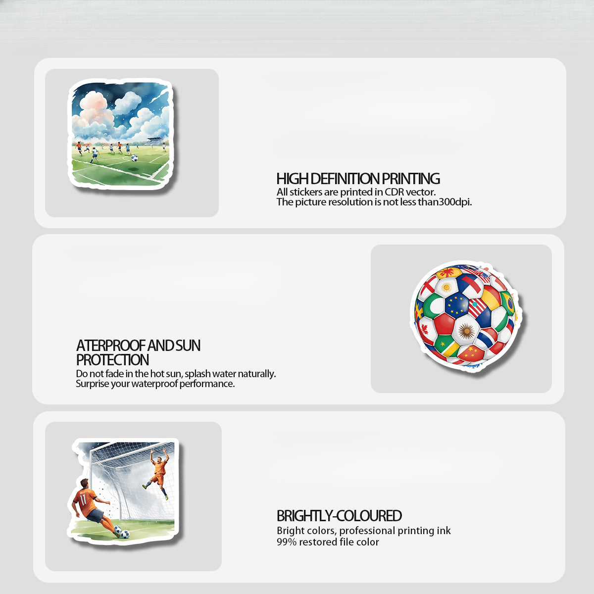 Football Stickers – 50Pcs Sport Designs – High-Definition Waterproof PVC – For Water Bottles, Laptops, Skateboards, Suitcases, Phones – Kawaii Stickers Kawaii Stickers